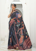 Black Kalamkari Printed Pure Crepe Silk Saree