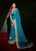 Cobalt Blue Woven Celebrities Exclusive Designer Saree with Embroidered Silk Blouse