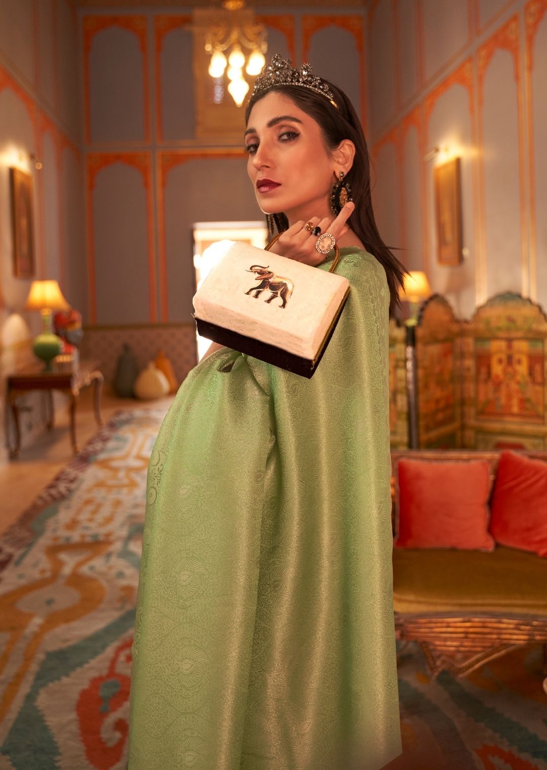 Pear Green Zari Woven Kanjivaram Satin Silk Saree