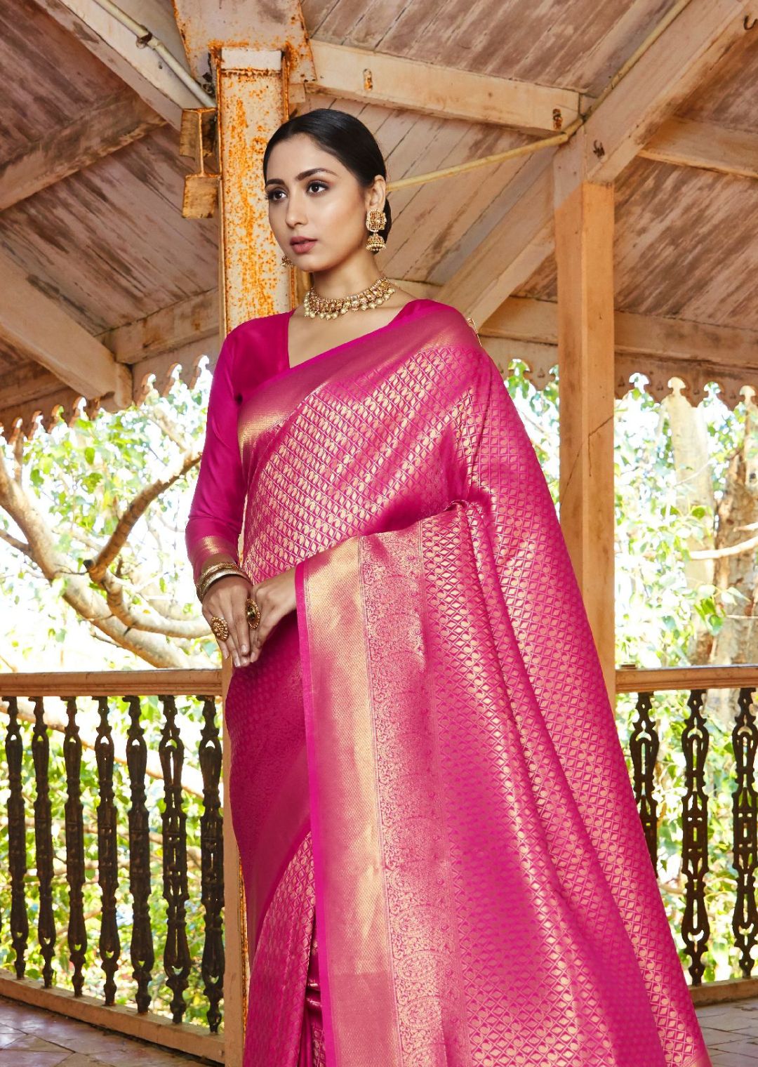 Magenta Pink Hand Woven Kanjivaram Silk Saree