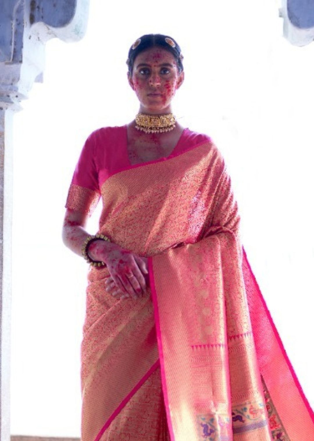 Hot Pink Hand Woven Kanjivaram Silk Saree