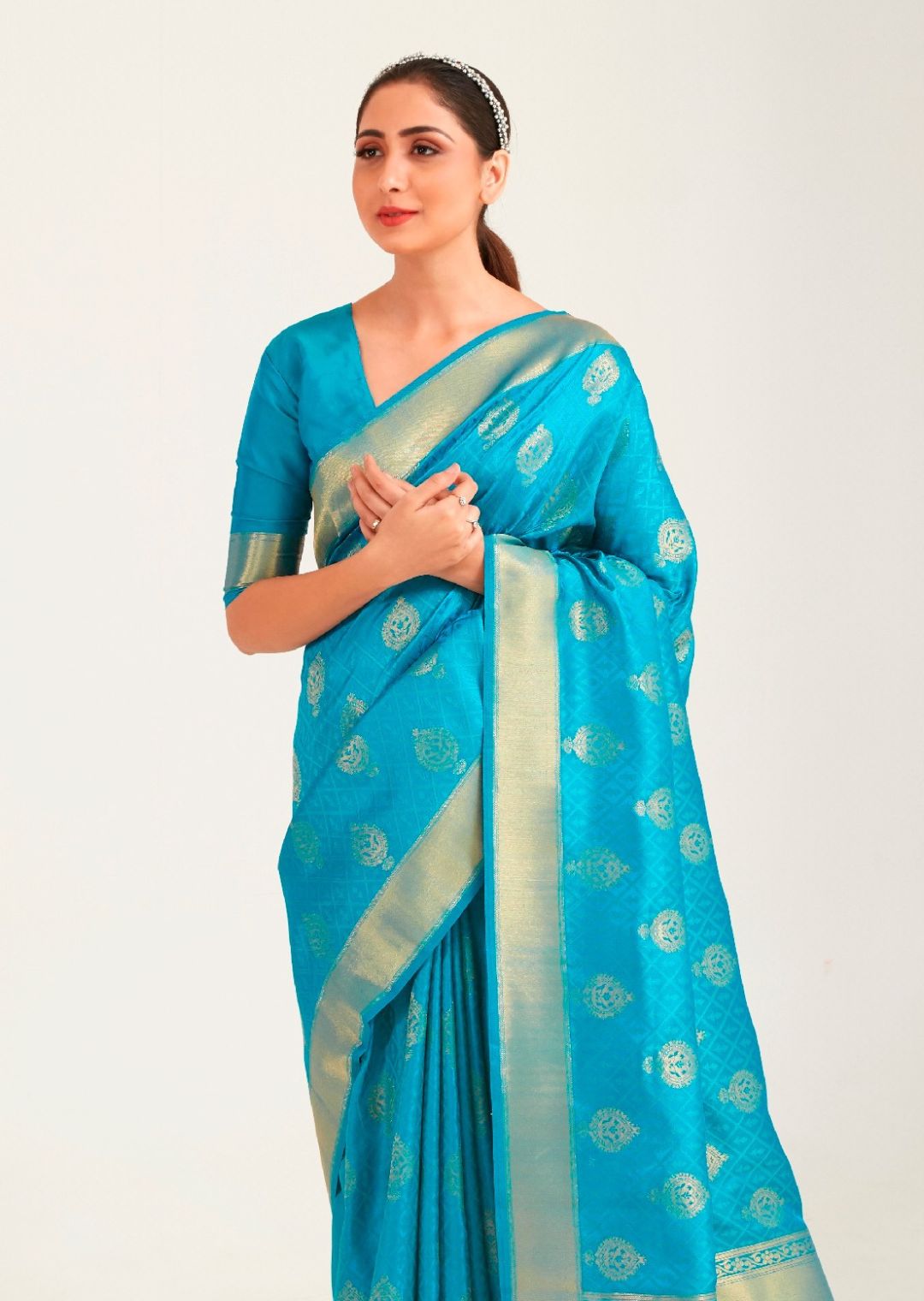 Dark Sky Blue Zari Woven Banarasi Silk Saree