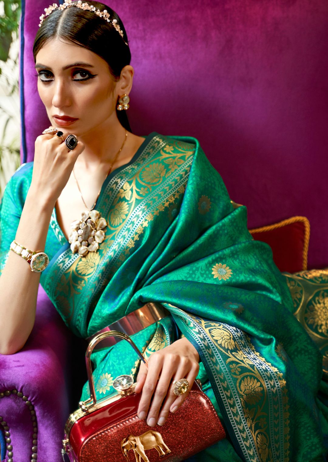 Jade Green Woven Handloom Zari Silk Saree
