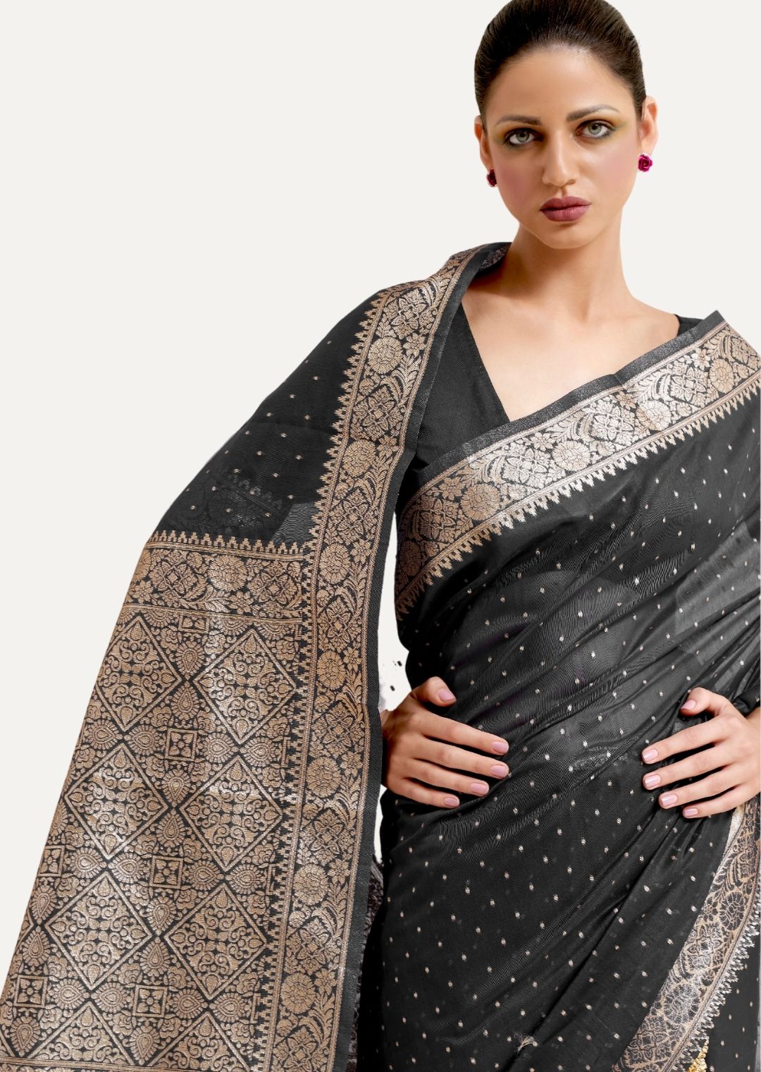 Black Woven Soft Tussar Cotton Silk Saree