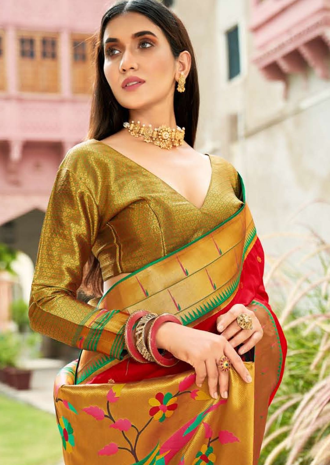 Red Woven Traditional Paithani Silk Saree