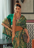 EMERALD GREEN ZARI WOVEN TWO TONE HANDLOOM KANJIVARAM SILK SAREE
