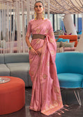 ROUGH PINK COPPER ZARI WOVEN PURE SATIN SILK SAREE
