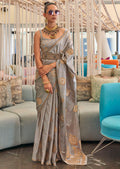 CLOUD GRAY COPPER ZARI WOVEN PURE SATIN SILK SAREE