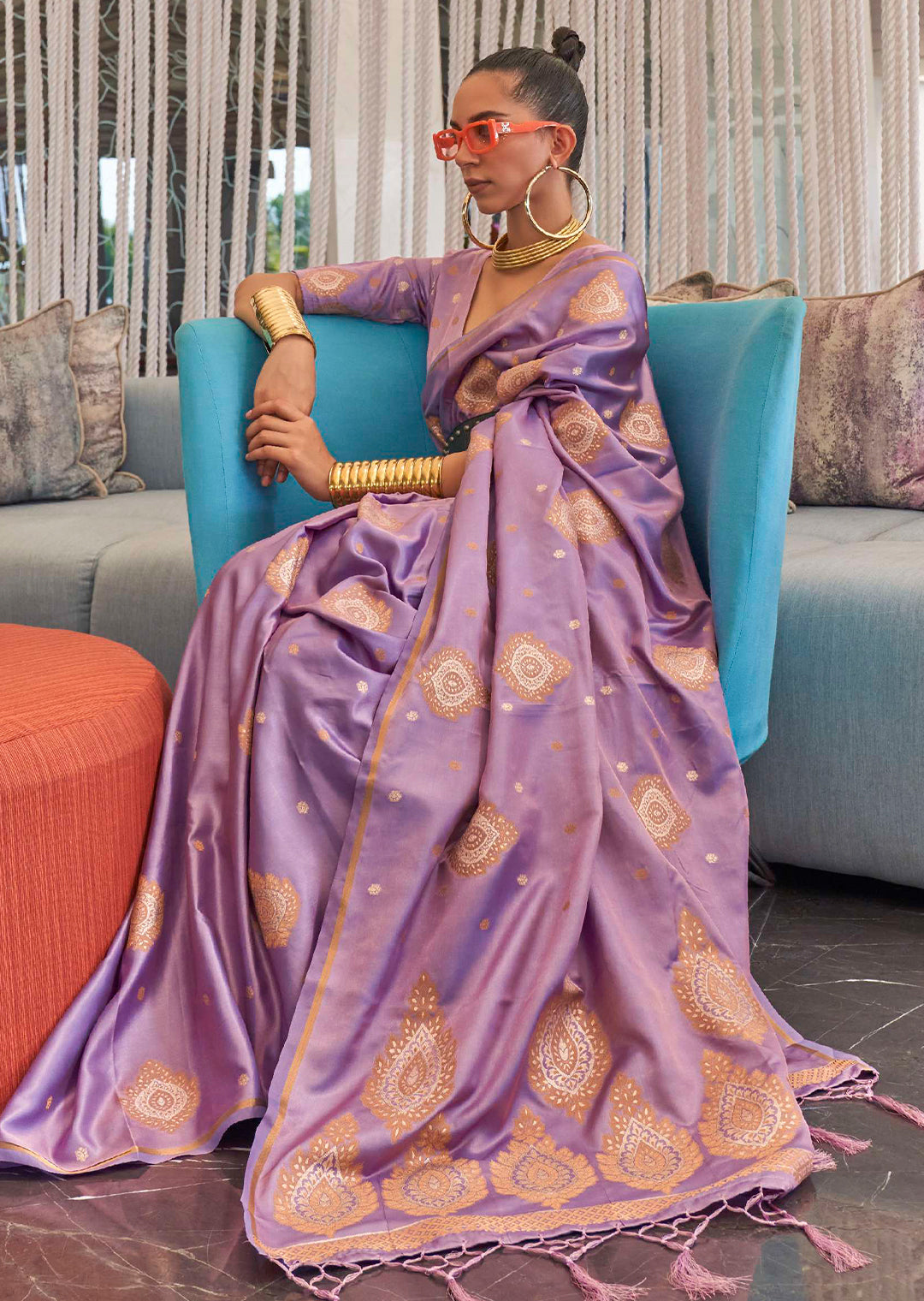 PERIWINKLE COPPER ZARI WOVEN PURE SATIN SILK SAREE