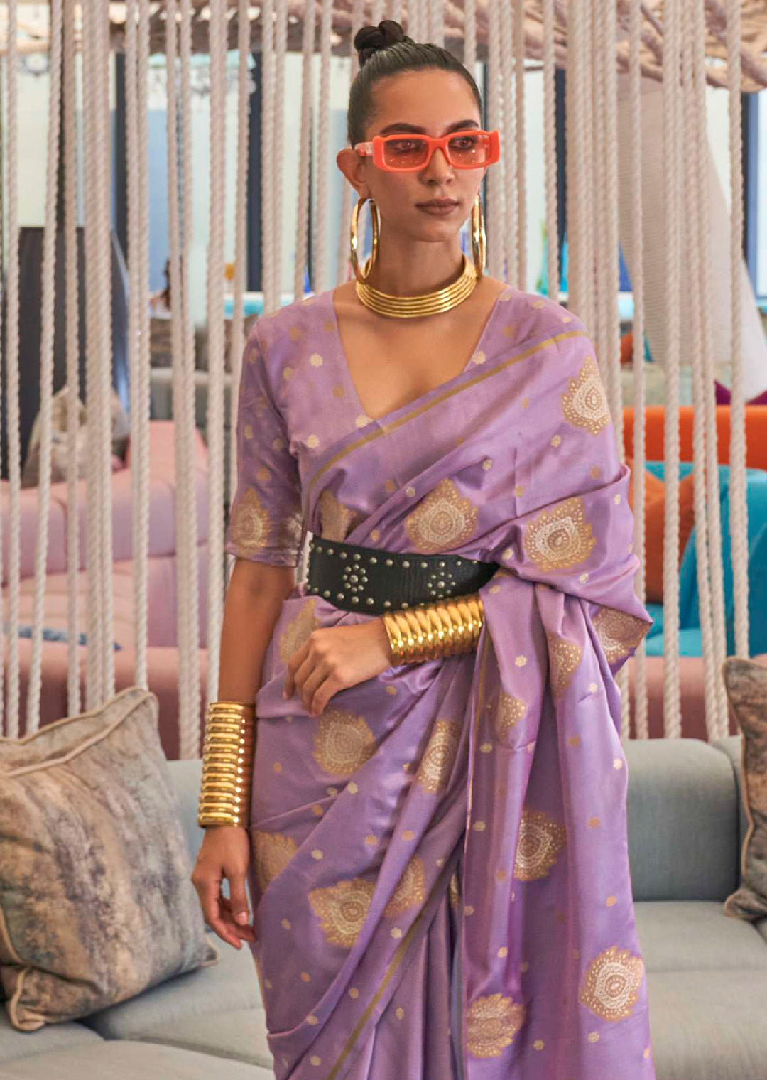 PERIWINKLE COPPER ZARI WOVEN PURE SATIN SILK SAREE