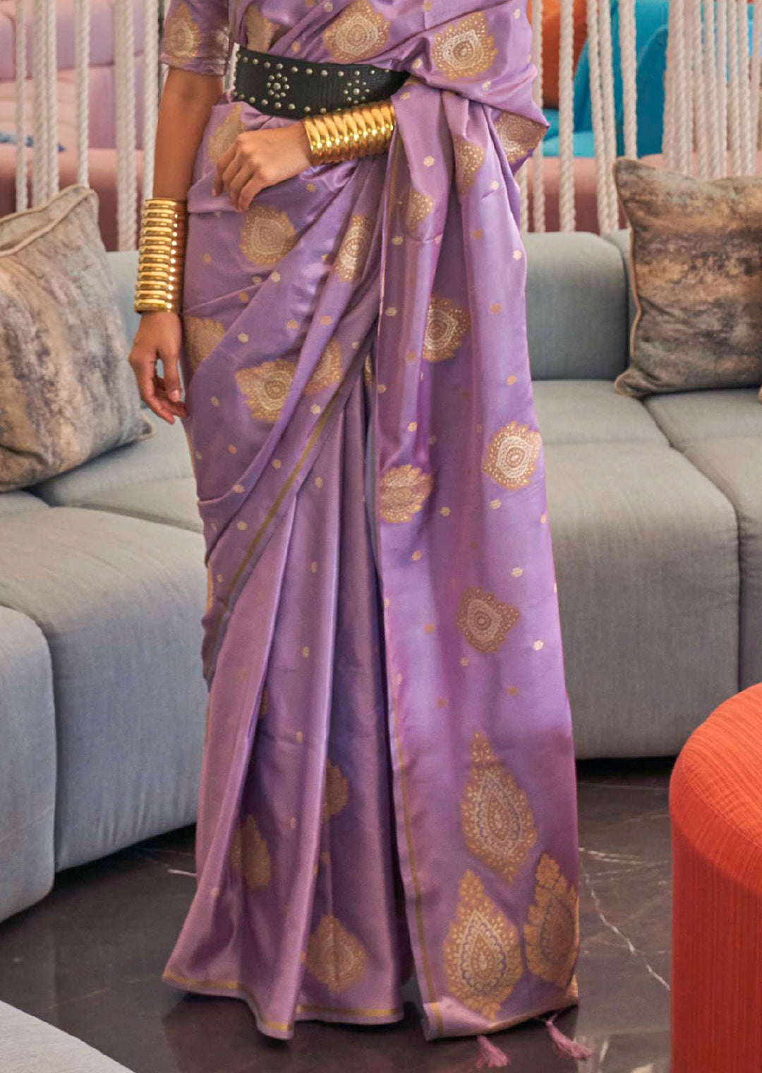 PERIWINKLE COPPER ZARI WOVEN PURE SATIN SILK SAREE