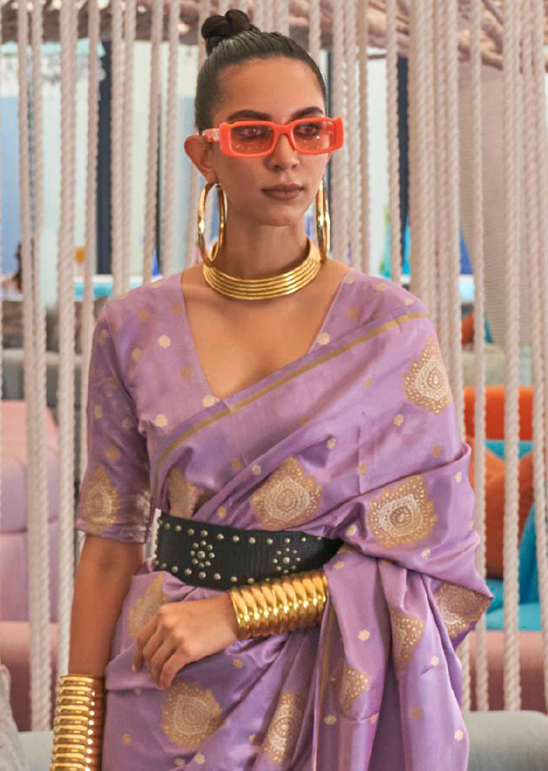 PERIWINKLE COPPER ZARI WOVEN PURE SATIN SILK SAREE