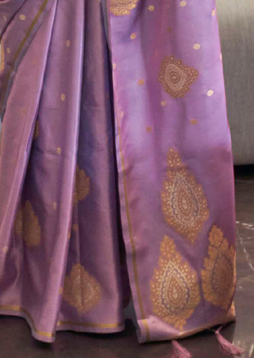 PERIWINKLE COPPER ZARI WOVEN PURE SATIN SILK SAREE