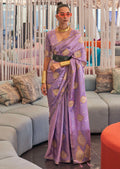PERIWINKLE COPPER ZARI WOVEN PURE SATIN SILK SAREE