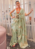 TEA GREEN COPPER ZARI WOVEN PURE SATIN SILK SAREE