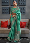 SEAFOAM GREEN COPPER ZARI WOVEN HANDLOOM COTTON SILK SAREE