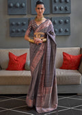 SLATE GRAY COPPER ZARI WOVEN HANDLOOM COTTON SILK SAREE