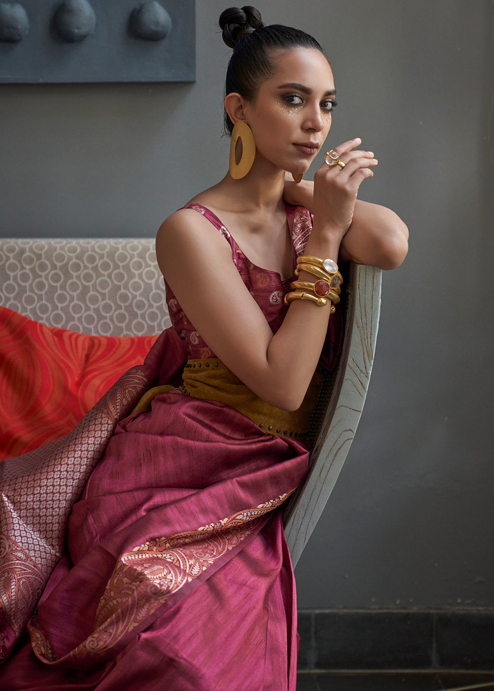 WINE RED COPPER ZARI WOVEN HANDLOOM COTTON SILK SAREE