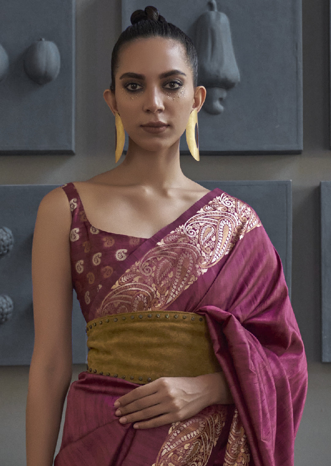 WINE RED COPPER ZARI WOVEN HANDLOOM COTTON SILK SAREE