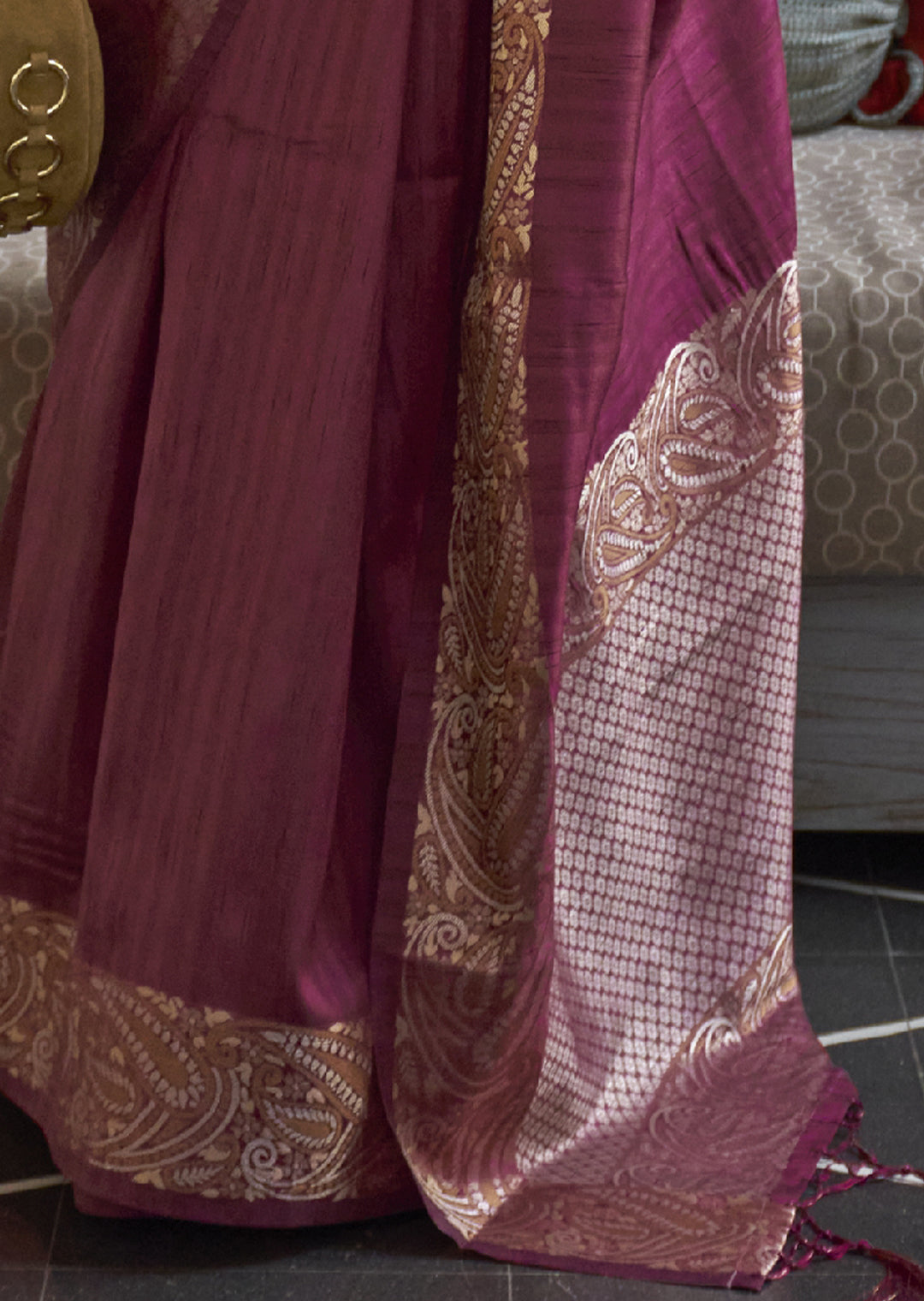 WINE RED COPPER ZARI WOVEN HANDLOOM COTTON SILK SAREE