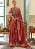 BRICK RED WOVEN PURE HANDLOOM TWO TONE ORGANZA SILK SAREE