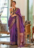 VIOLET WOVEN PURE HANDLOOM TWO TONE ORGANZA SILK SAREE