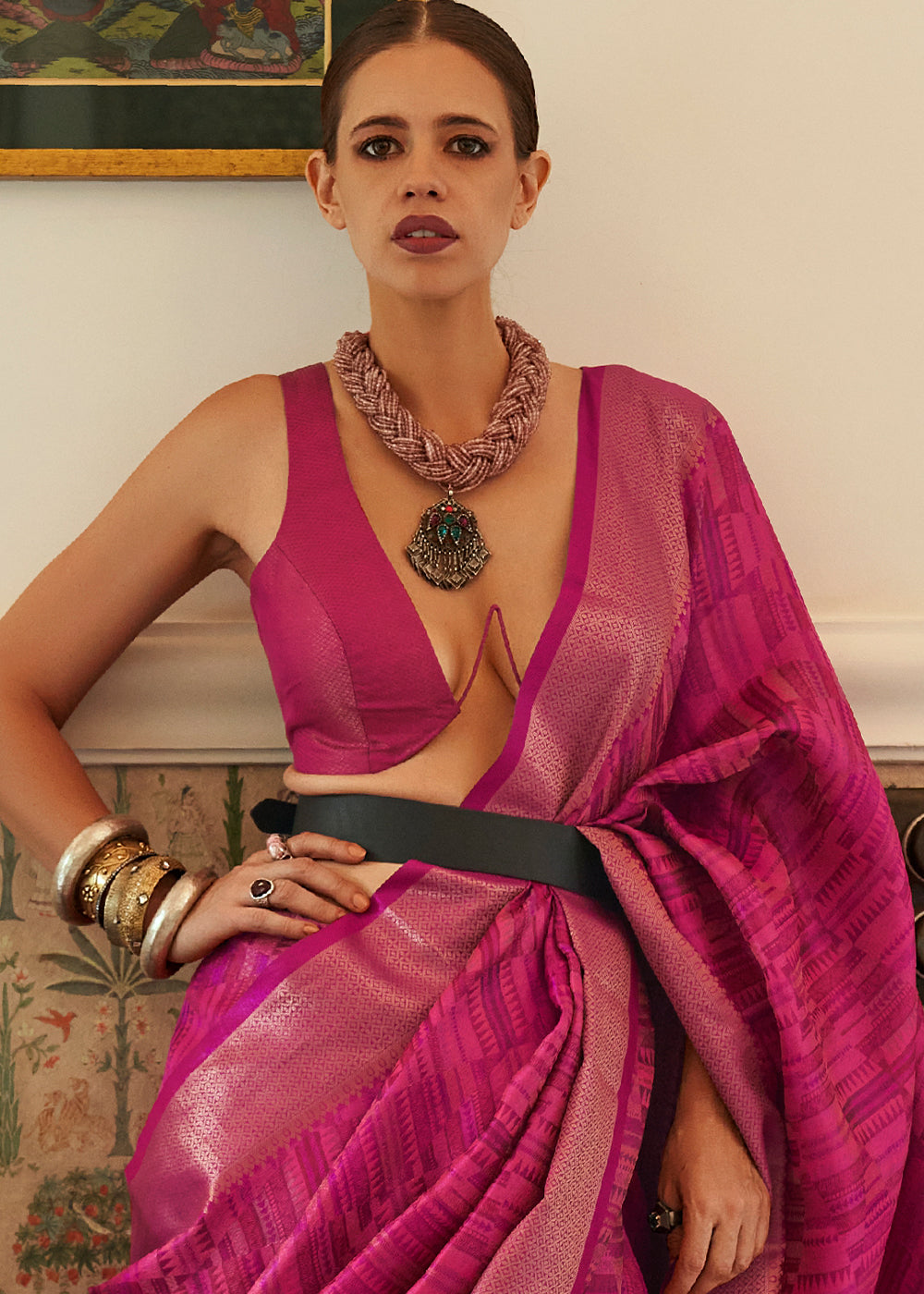 RUBY PINK WOVEN PURE HANDLOOM TWO TONE ORGANZA SILK SAREE