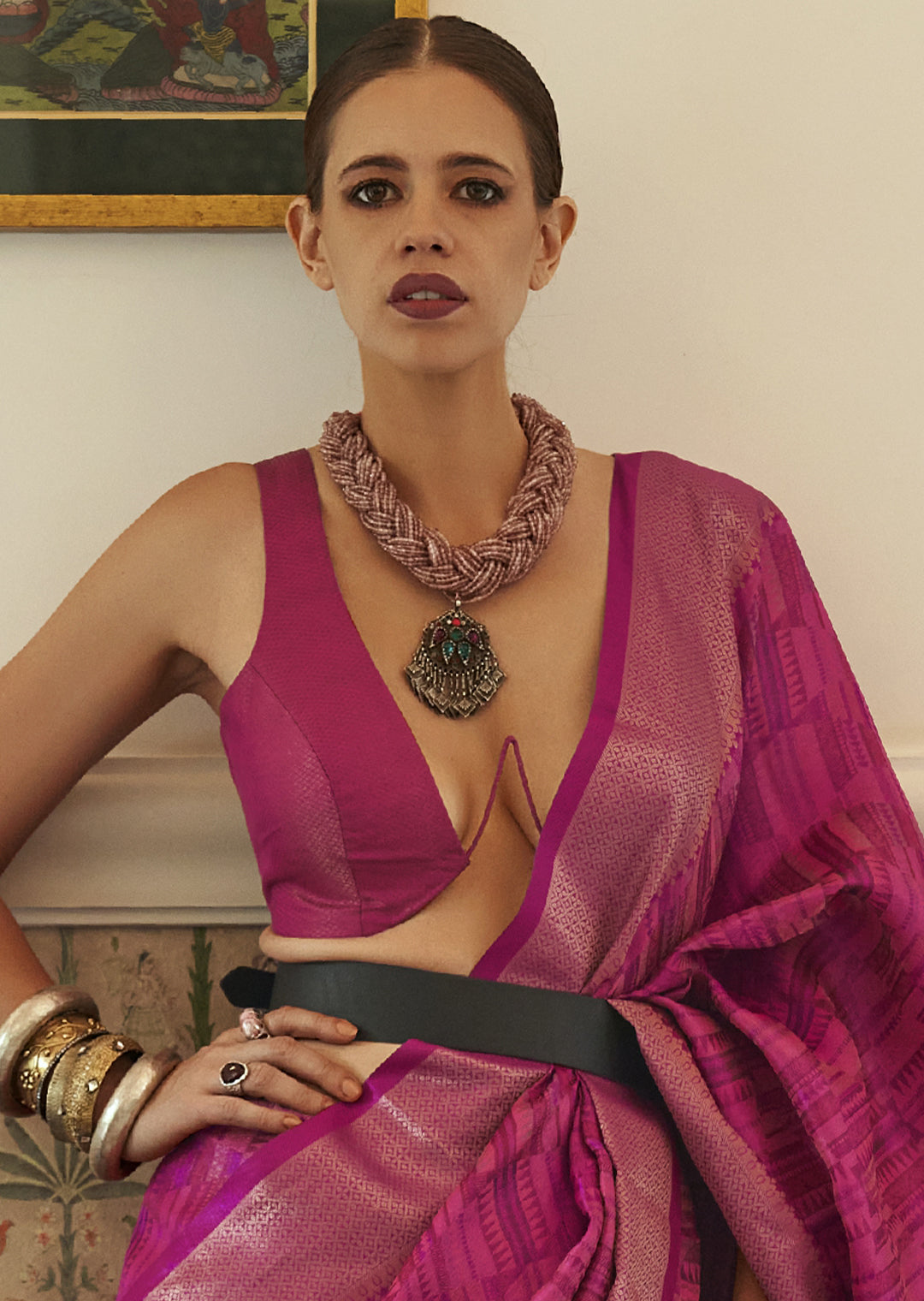 RUBY PINK WOVEN PURE HANDLOOM TWO TONE ORGANZA SILK SAREE