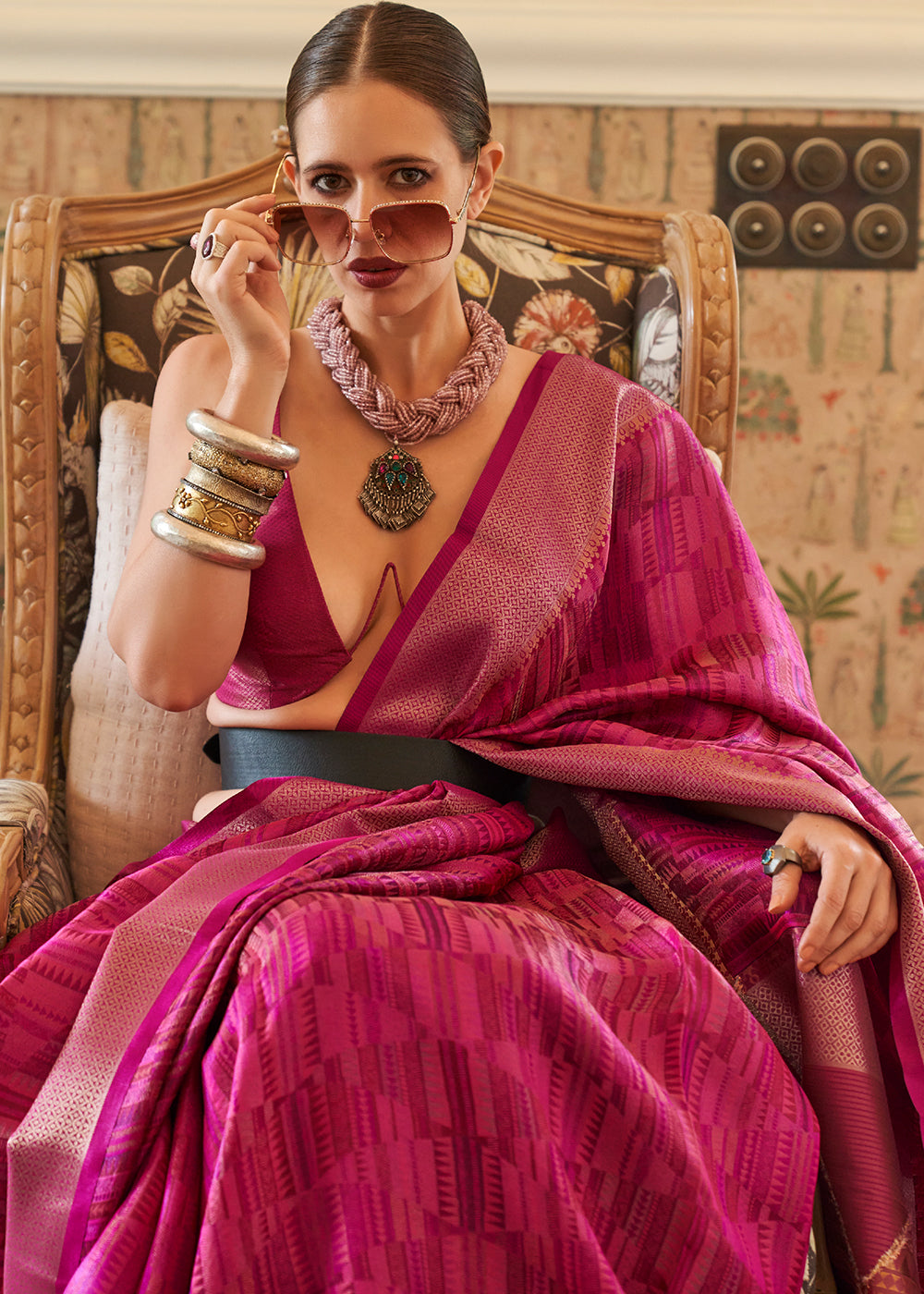 RUBY PINK WOVEN PURE HANDLOOM TWO TONE ORGANZA SILK SAREE