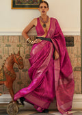 RUBY PINK WOVEN PURE HANDLOOM TWO TONE ORGANZA SILK SAREE
