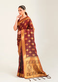 Dark Brown Zari Woven Banarasi Silk Saree