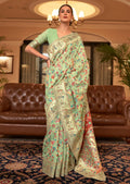 Tea Green Woven Pure Handloom Kashmiri Jamewar Silk Saree