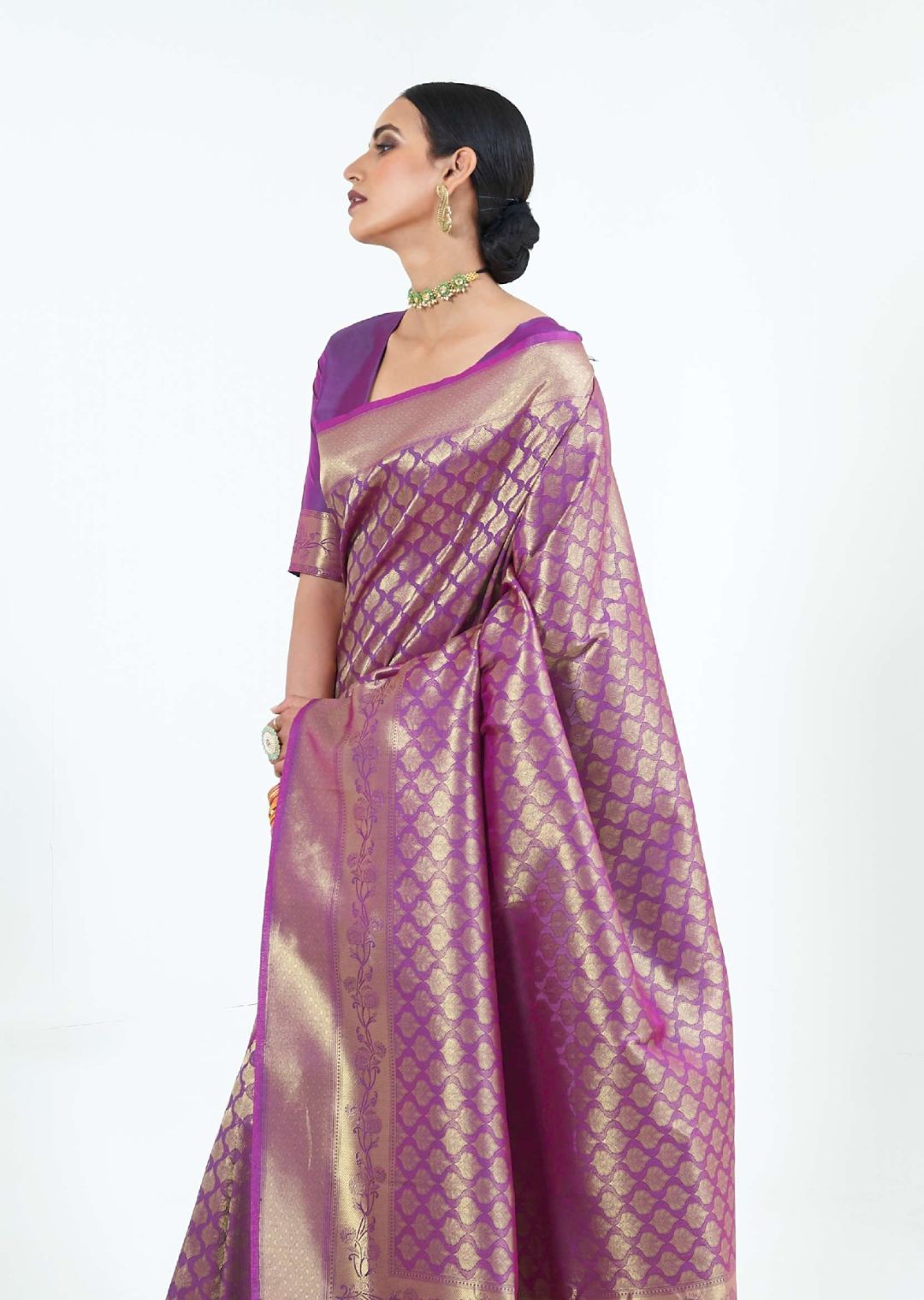 Deep Purple Hand Woven Kanjivaram Silk Saree