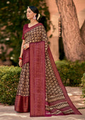 Maroon & Beige Woven Pure Handloom Cotton Saree