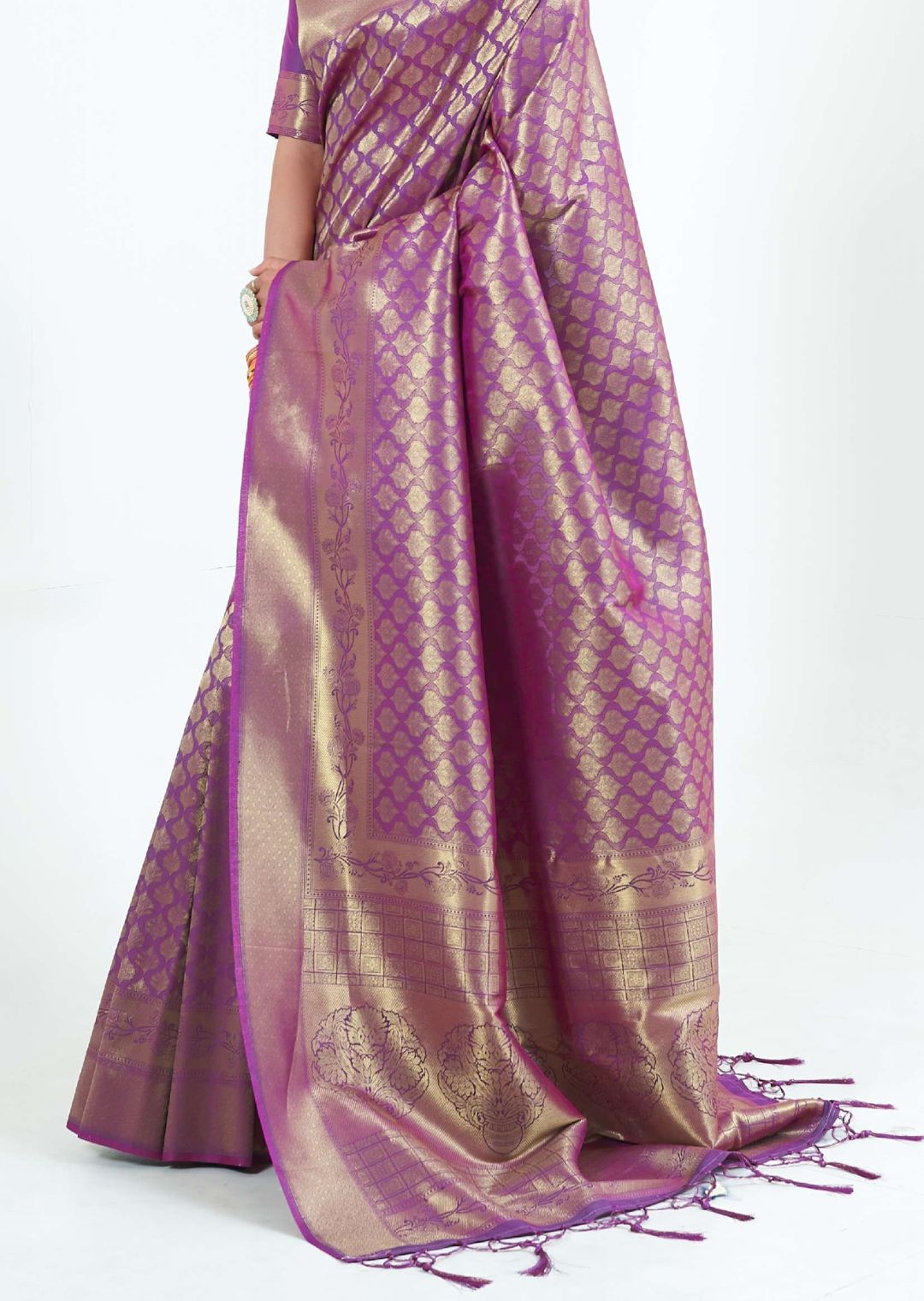 Deep Purple Hand Woven Kanjivaram Silk Saree