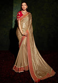 Golden Beige Woven Celebrities Exclusive Designer Saree with Embroidered Silk Blouse