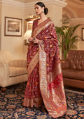 Brick Red Woven Pure Handloom Kashmiri Jamewar Silk Saree