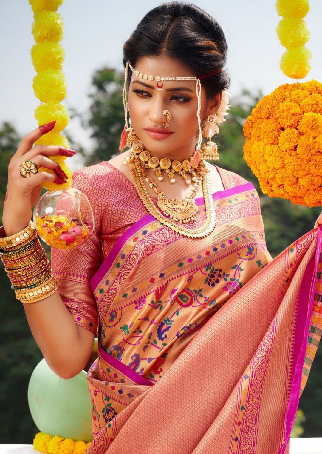 Magenta Pink Woven Traditional Paithani Silk Saree