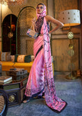 Carnation Pink Digital Printed Satin Crepe Silk Saree