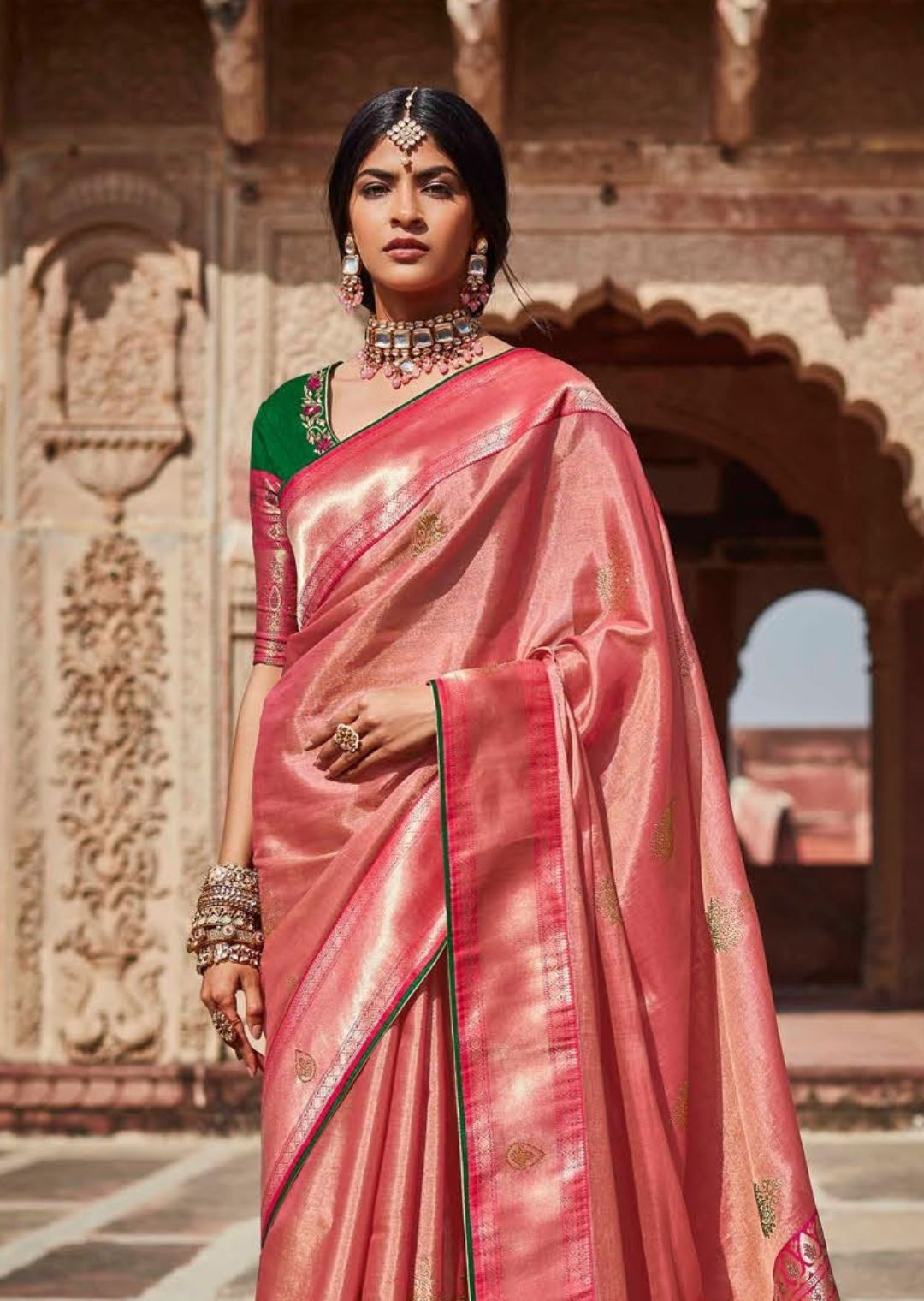 Blush Pink Woven Traditional Banarasi Silk Saree