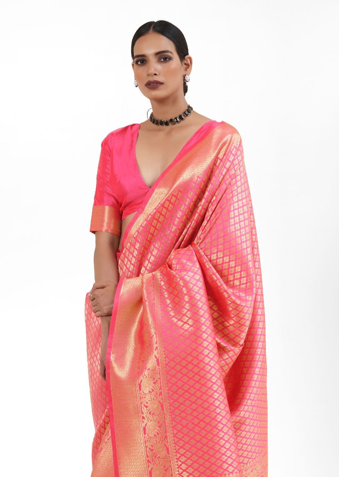 Cerise Pink Hand Woven Kanjivaram Silk Saree
