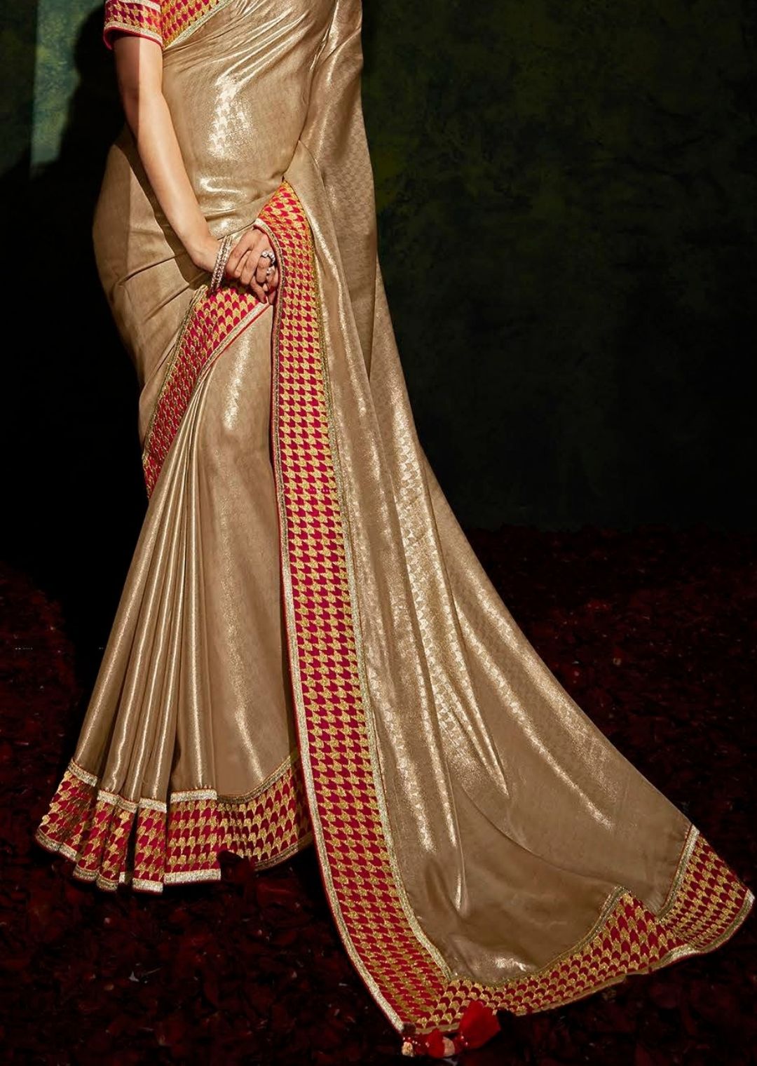 Golden Beige Woven Celebrities Exclusive Designer Saree with Embroidered Silk Blouse