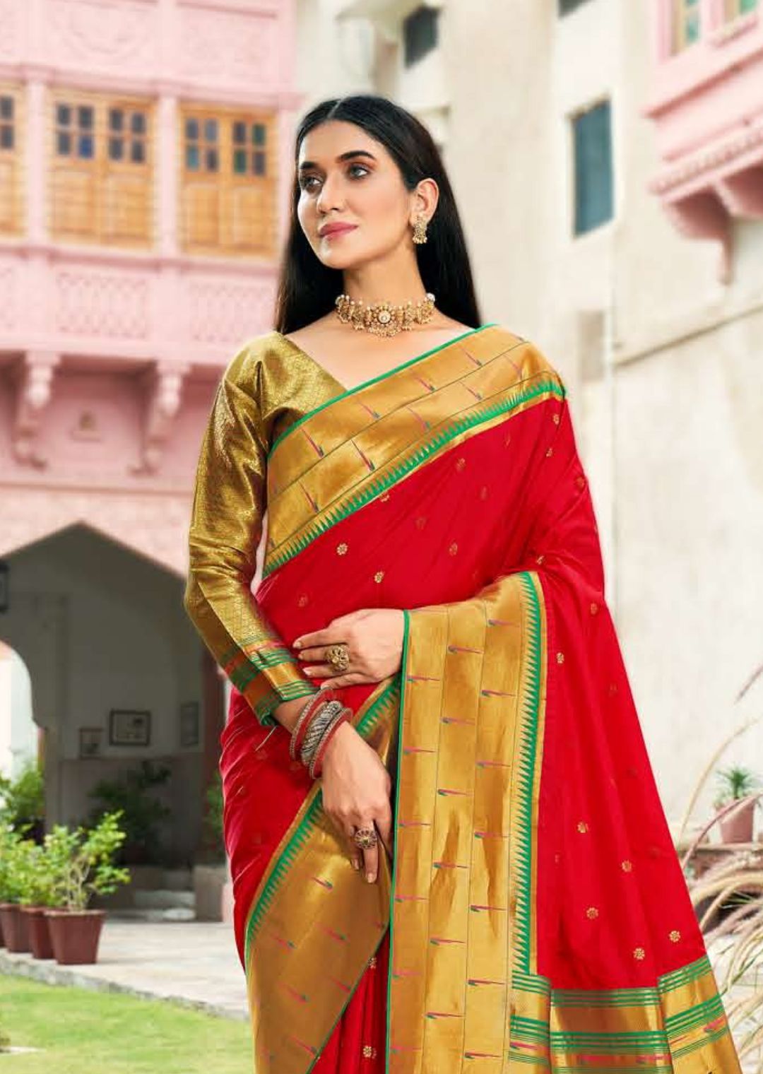 Red Woven Traditional Paithani Silk Saree