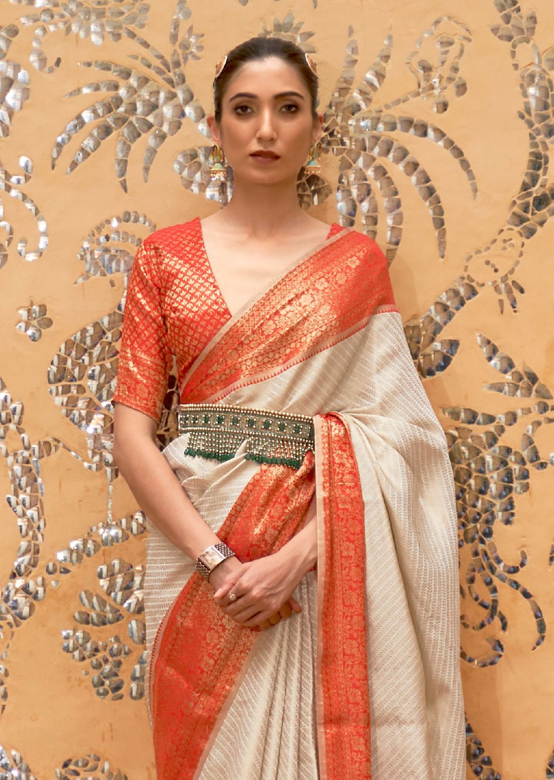 White Woven Handloom Zari Silk Saree