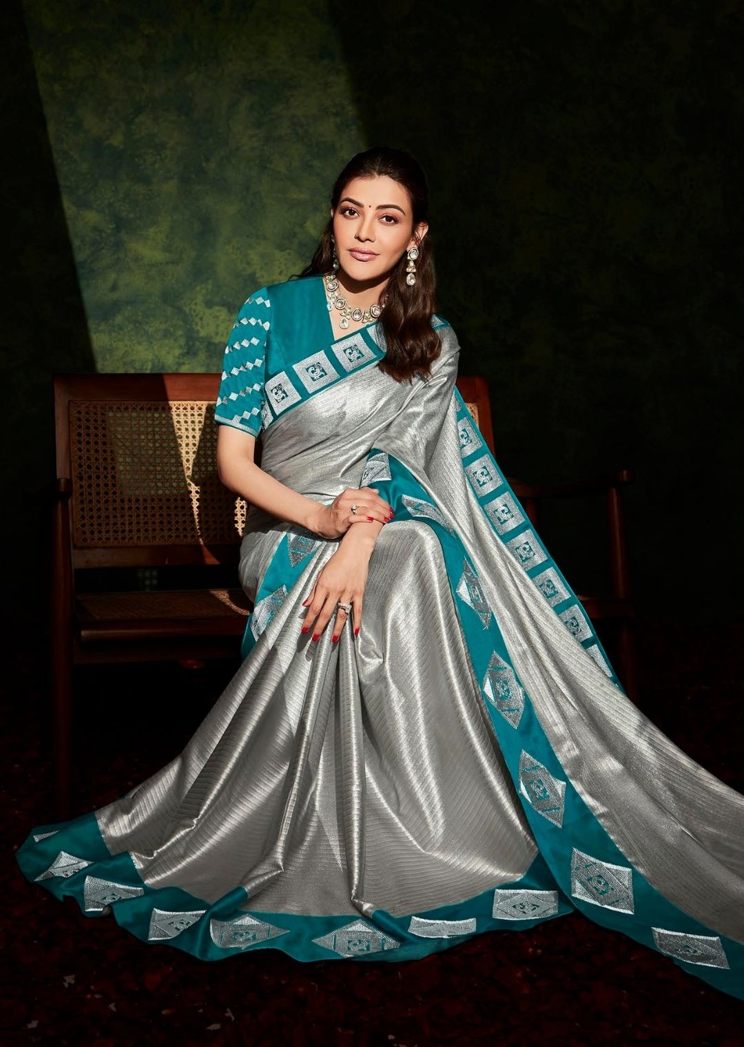 Silver Gray Woven Celebrities Exclusive Designer Saree with Embroidered Silk Blouse