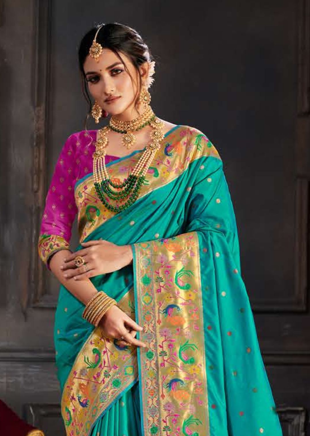 Aqua Blue Woven Traditional Paithani Silk Saree