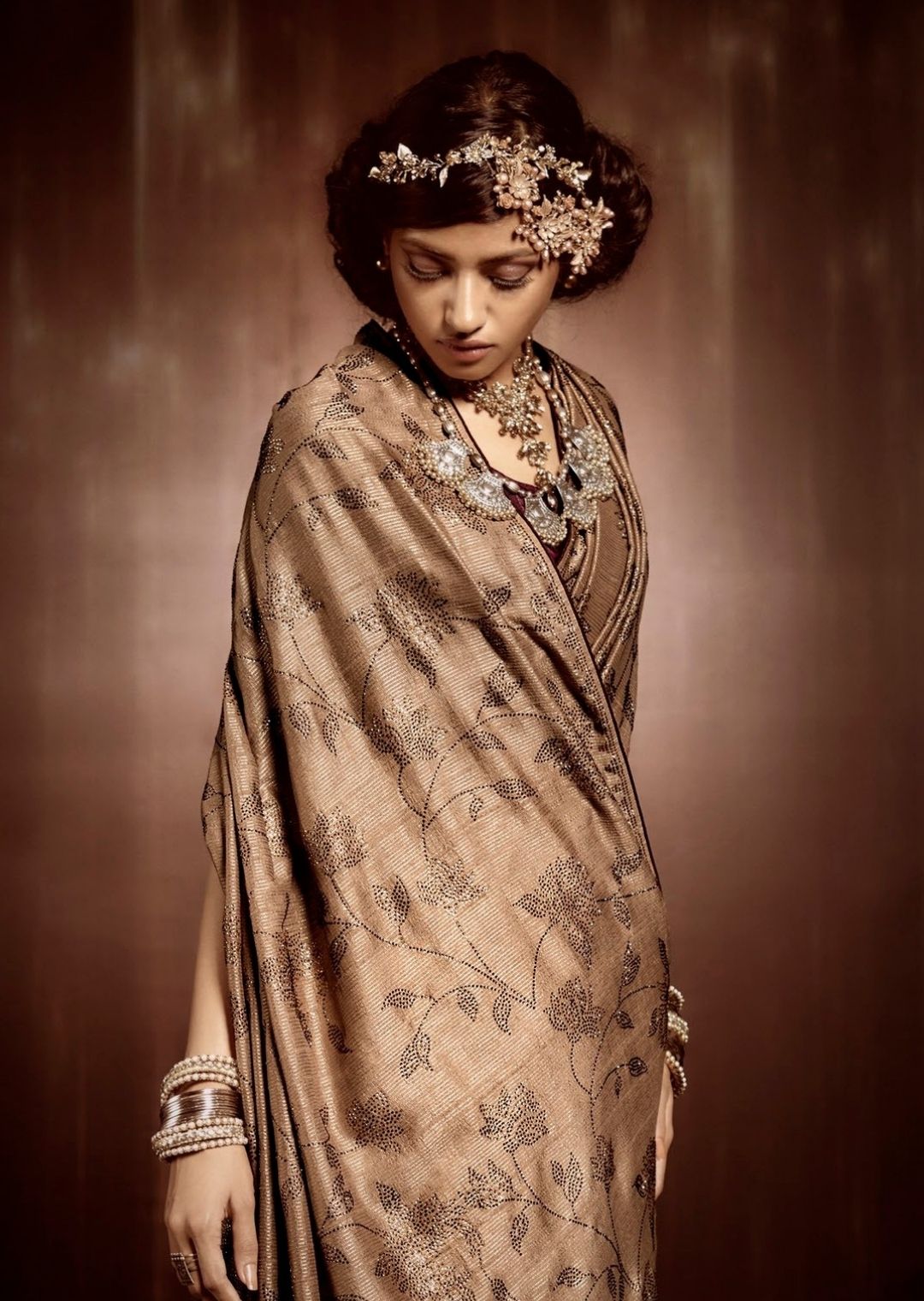 Steady Brown Woven Exclusive Designer Saree With Swarovski Work