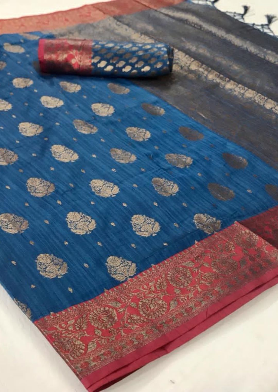 Sapphire Blue Zari Woven Banarasi Silk Saree