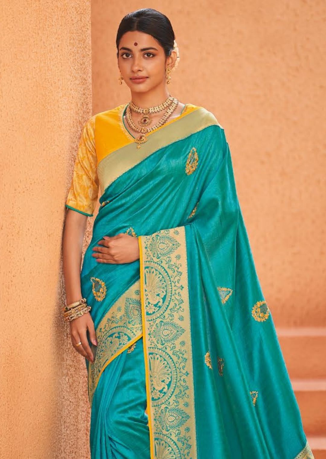 Turquoise Blue Woven Designer Silk Saree with Embroidered Silk Blouse