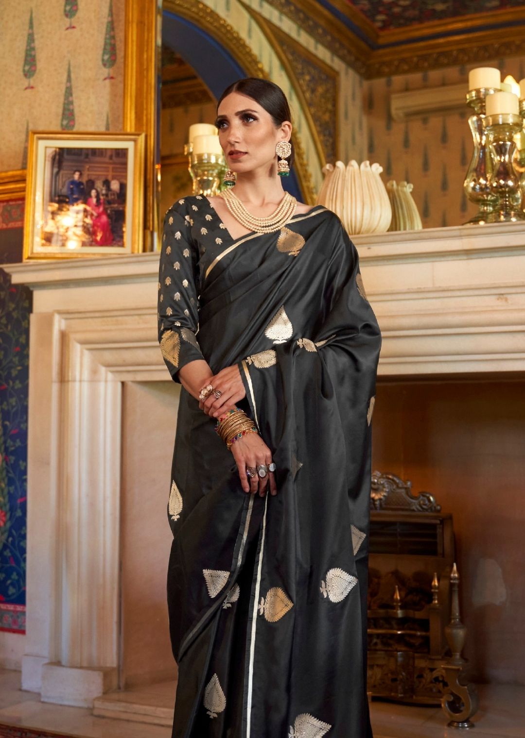 Black Woven Pure Satin Silk Saree